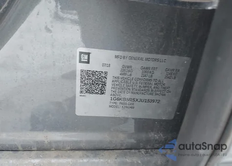 2018 Cadillac Ct6 Standard z USA, uszkodzony, nr VIN 1G6KB5RSXJU153972